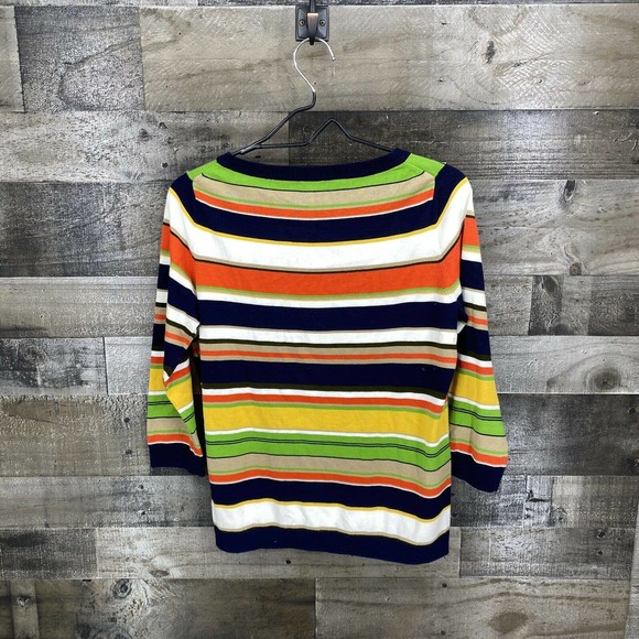Talbots Womens 3/4 Elbow Length Striped Knit Top Sz MD Petite Multi-Color Fitted - Picture 5 of 5
